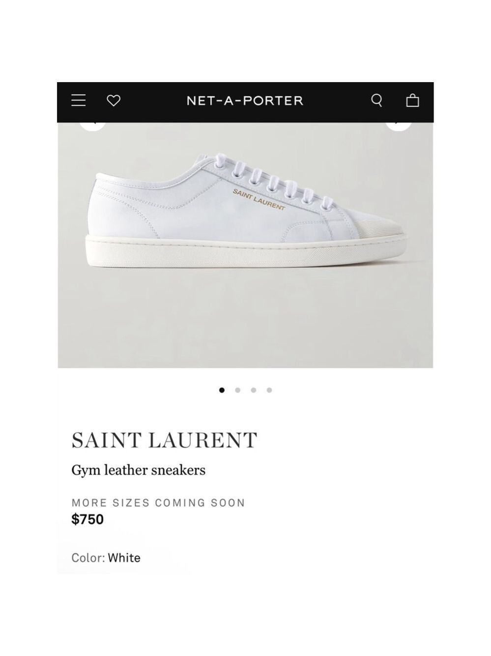 NWB SAINT LAURENT White Gym Leather Sneakers 39/9